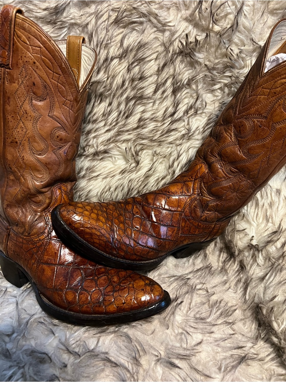Dan Post Brown Caiman & Leather Western Boots Sz 8 NEW HEELS